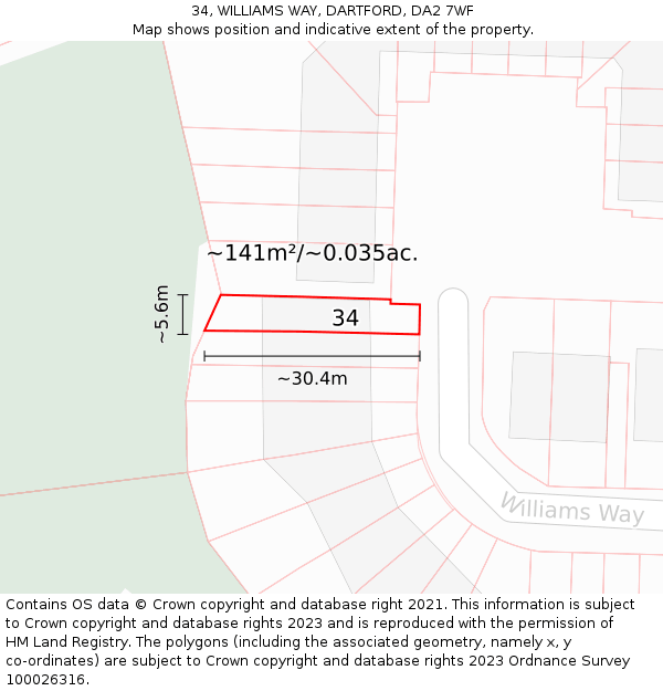 34, WILLIAMS WAY, DARTFORD, DA2 7WF: Plot and title map