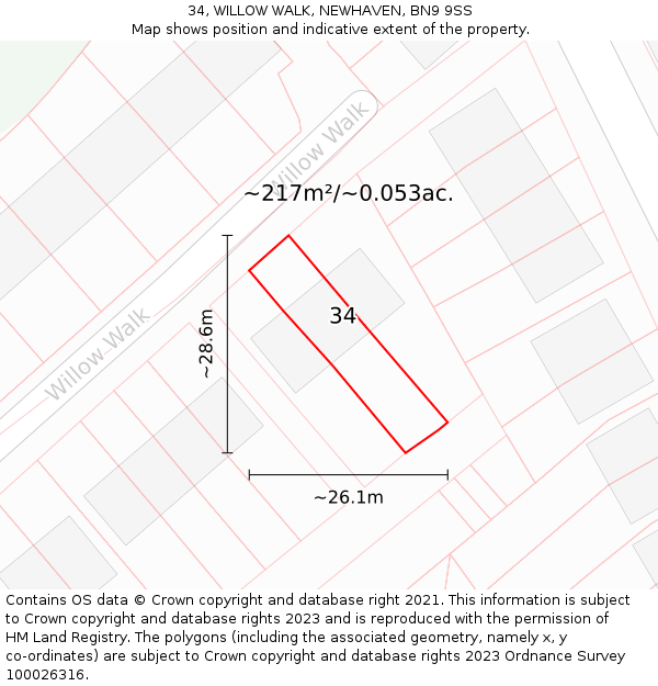 34, WILLOW WALK, NEWHAVEN, BN9 9SS: Plot and title map