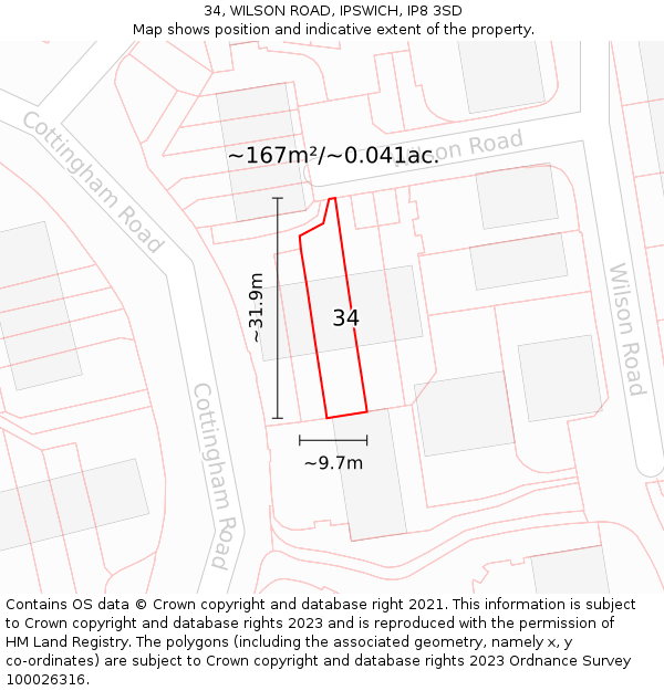 34, WILSON ROAD, IPSWICH, IP8 3SD: Plot and title map