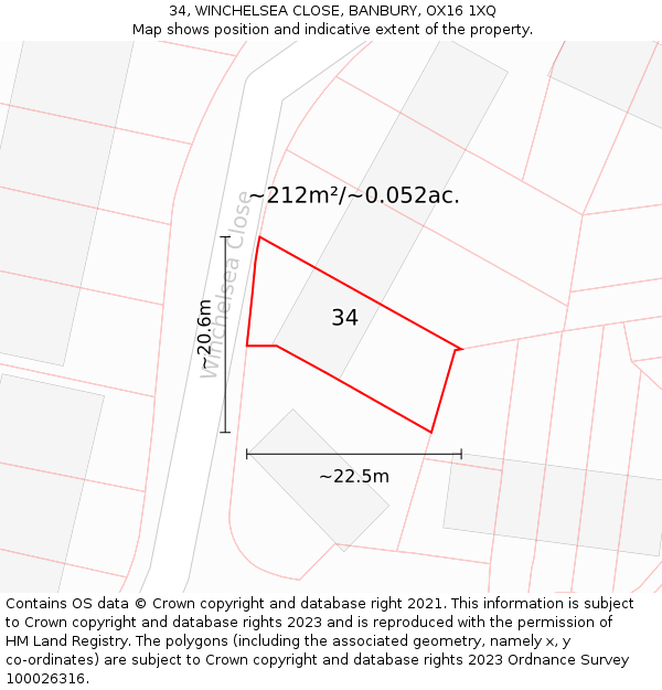 34, WINCHELSEA CLOSE, BANBURY, OX16 1XQ: Plot and title map