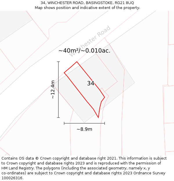 34, WINCHESTER ROAD, BASINGSTOKE, RG21 8UQ: Plot and title map