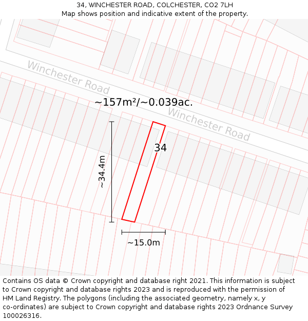 34, WINCHESTER ROAD, COLCHESTER, CO2 7LH: Plot and title map