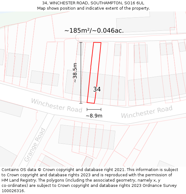 34, WINCHESTER ROAD, SOUTHAMPTON, SO16 6UL: Plot and title map