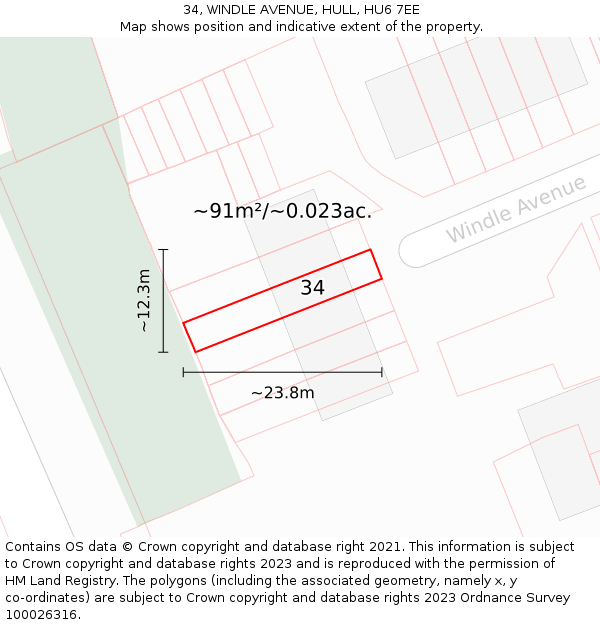 34, WINDLE AVENUE, HULL, HU6 7EE: Plot and title map