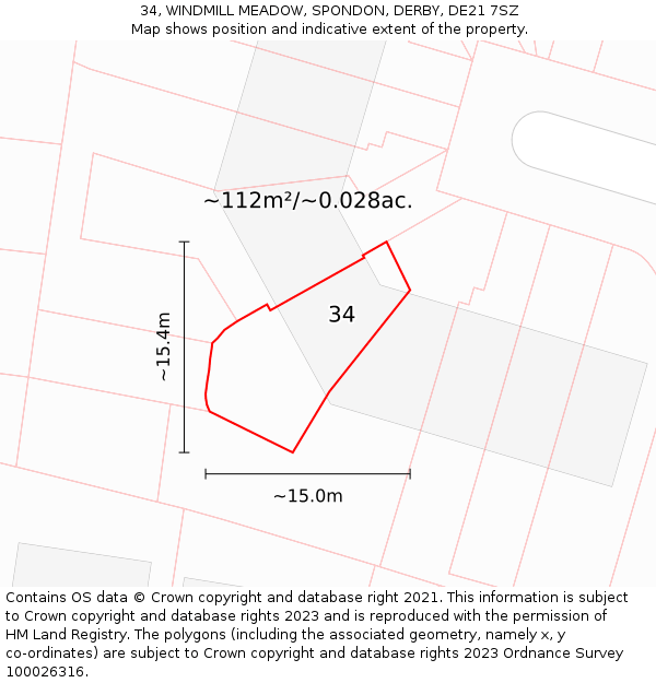 34, WINDMILL MEADOW, SPONDON, DERBY, DE21 7SZ: Plot and title map