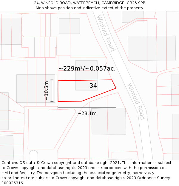 34, WINFOLD ROAD, WATERBEACH, CAMBRIDGE, CB25 9PR: Plot and title map