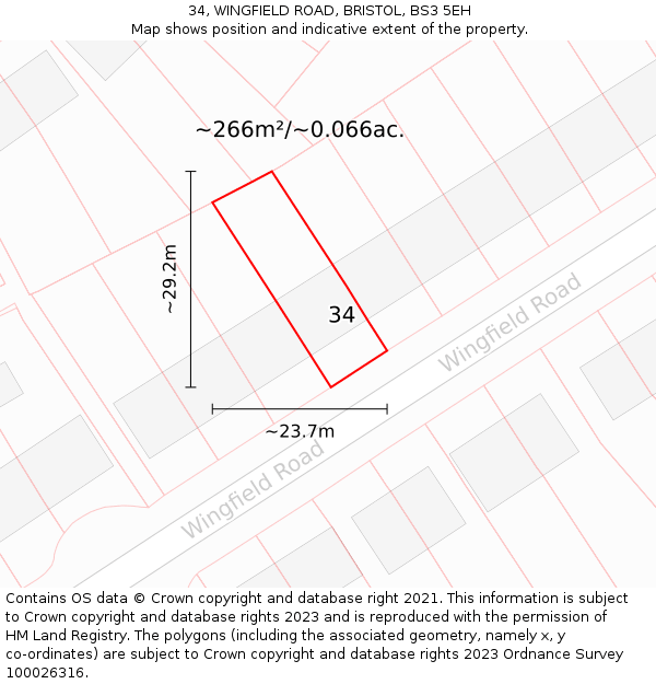 34, WINGFIELD ROAD, BRISTOL, BS3 5EH: Plot and title map