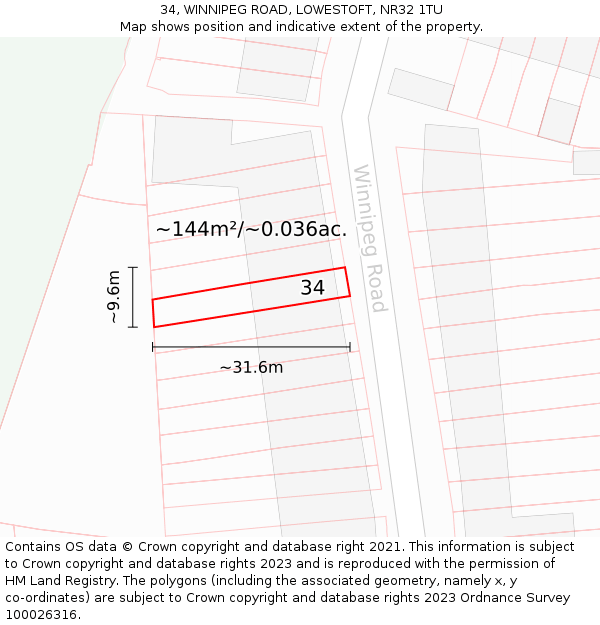 34, WINNIPEG ROAD, LOWESTOFT, NR32 1TU: Plot and title map