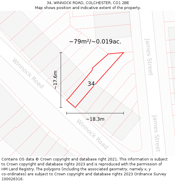 34, WINNOCK ROAD, COLCHESTER, CO1 2BE: Plot and title map