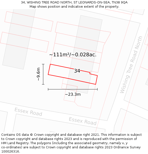 34, WISHING TREE ROAD NORTH, ST LEONARDS-ON-SEA, TN38 9QA: Plot and title map