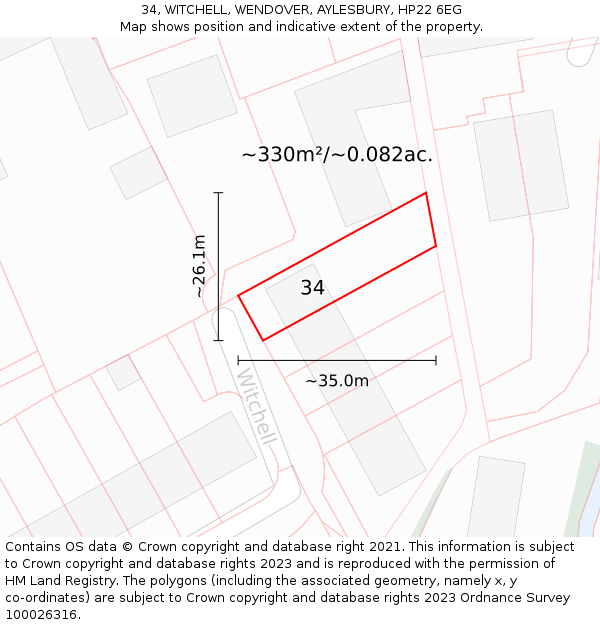 34, WITCHELL, WENDOVER, AYLESBURY, HP22 6EG: Plot and title map