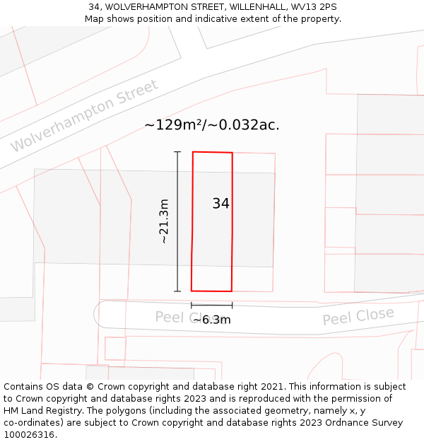 34, WOLVERHAMPTON STREET, WILLENHALL, WV13 2PS: Plot and title map