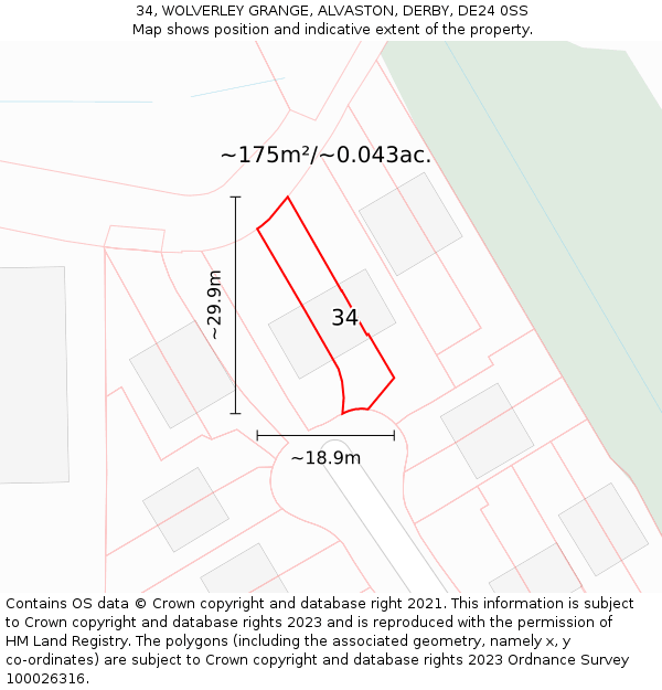 34, WOLVERLEY GRANGE, ALVASTON, DERBY, DE24 0SS: Plot and title map