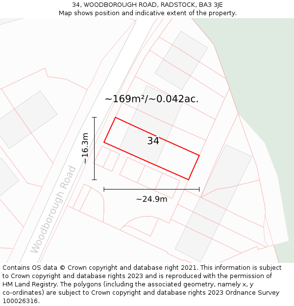 34, WOODBOROUGH ROAD, RADSTOCK, BA3 3JE: Plot and title map