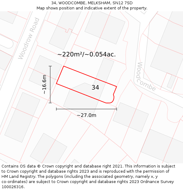 34, WOODCOMBE, MELKSHAM, SN12 7SD: Plot and title map
