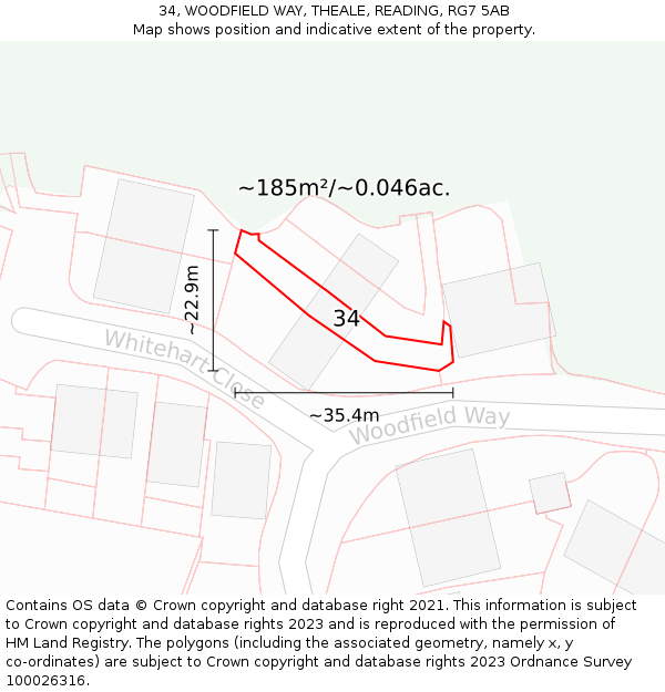 34, WOODFIELD WAY, THEALE, READING, RG7 5AB: Plot and title map