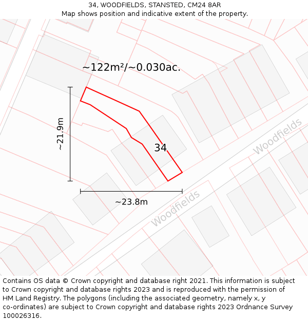34, WOODFIELDS, STANSTED, CM24 8AR: Plot and title map