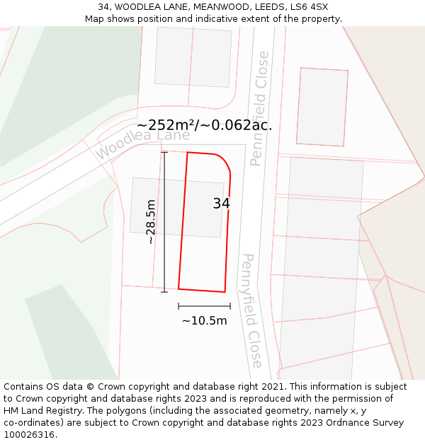 34, WOODLEA LANE, MEANWOOD, LEEDS, LS6 4SX: Plot and title map