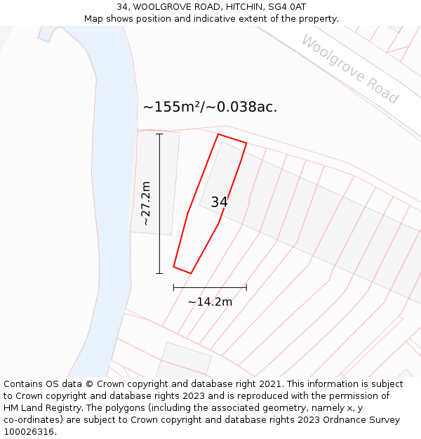 34, WOOLGROVE ROAD, HITCHIN, SG4 0AT: Plot and title map