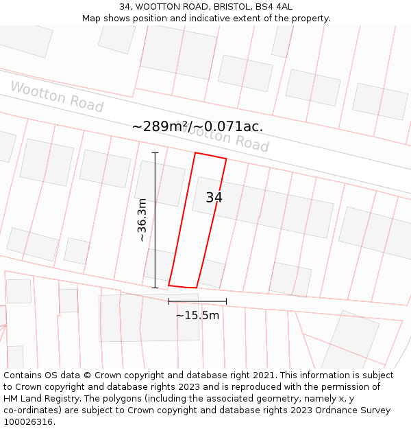 34, WOOTTON ROAD, BRISTOL, BS4 4AL: Plot and title map