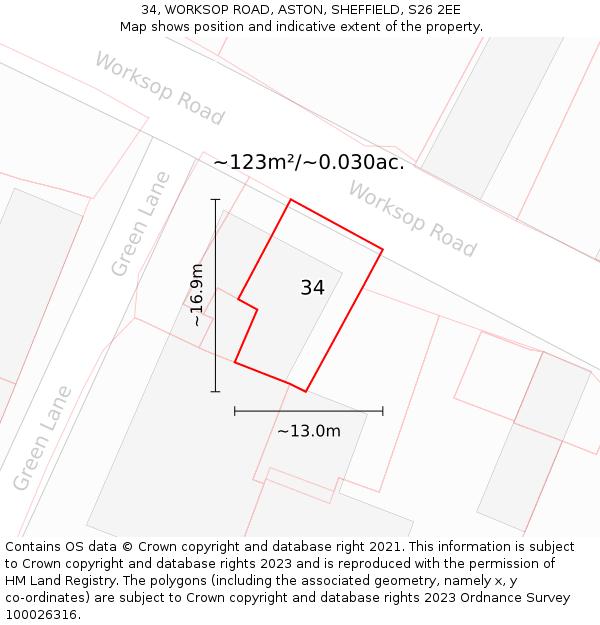 34, WORKSOP ROAD, ASTON, SHEFFIELD, S26 2EE: Plot and title map