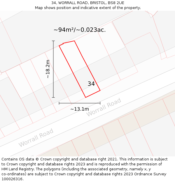 34, WORRALL ROAD, BRISTOL, BS8 2UE: Plot and title map