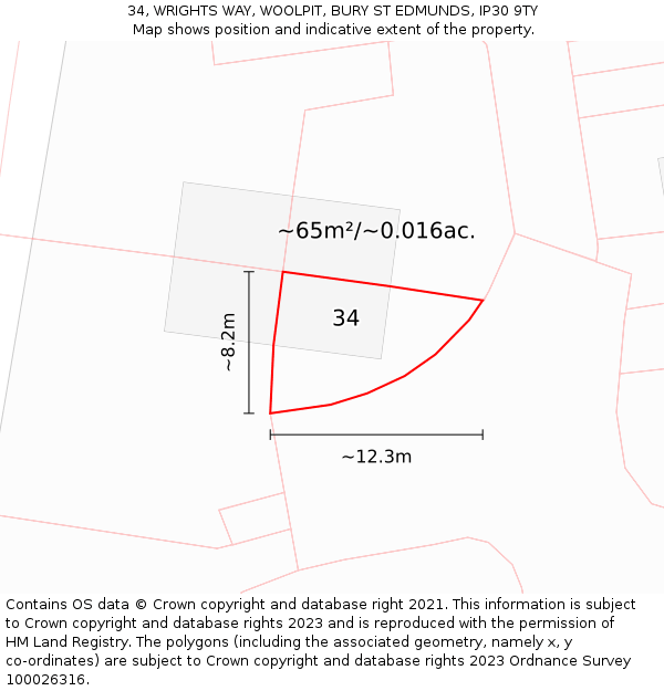 34, WRIGHTS WAY, WOOLPIT, BURY ST EDMUNDS, IP30 9TY: Plot and title map