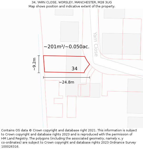 34, YARN CLOSE, WORSLEY, MANCHESTER, M28 3UG: Plot and title map