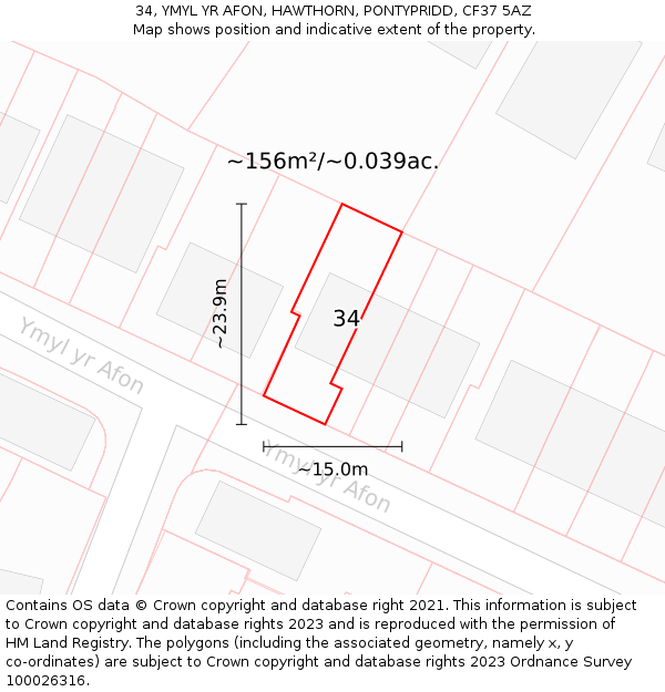 34, YMYL YR AFON, HAWTHORN, PONTYPRIDD, CF37 5AZ: Plot and title map