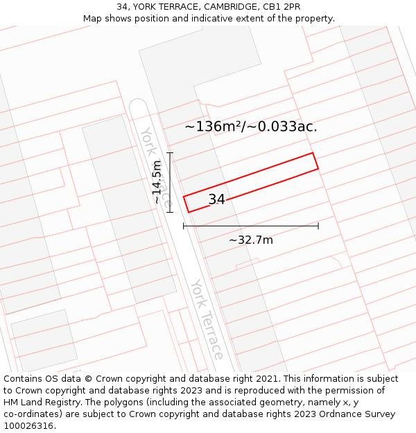 34, YORK TERRACE, CAMBRIDGE, CB1 2PR: Plot and title map