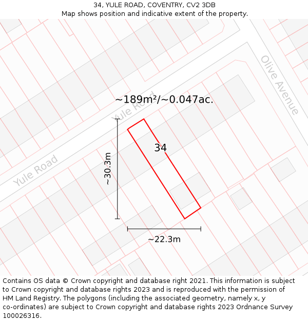 34, YULE ROAD, COVENTRY, CV2 3DB: Plot and title map