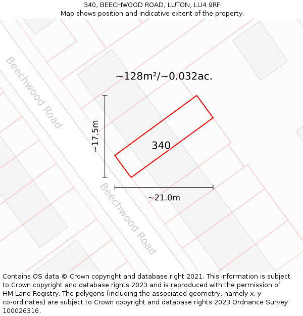 340, BEECHWOOD ROAD, LUTON, LU4 9RF: Plot and title map