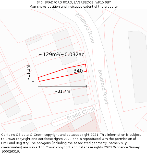 340, BRADFORD ROAD, LIVERSEDGE, WF15 6BY: Plot and title map