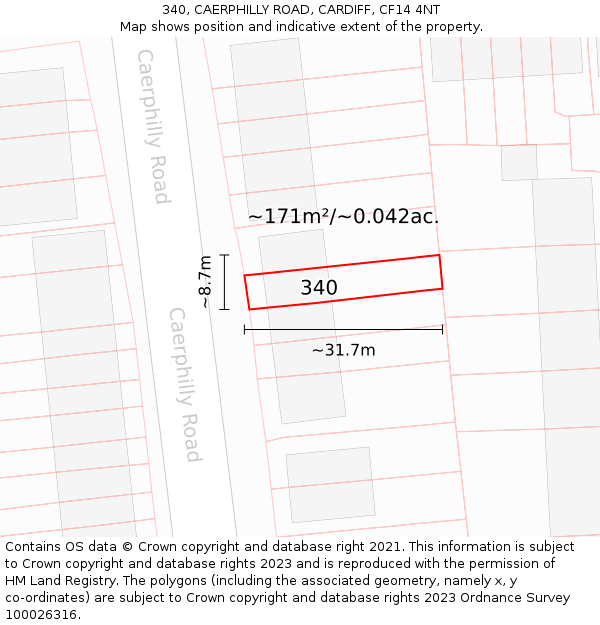 340, CAERPHILLY ROAD, CARDIFF, CF14 4NT: Plot and title map