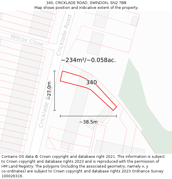 340, CRICKLADE ROAD, SWINDON, SN2 7BB: Plot and title map