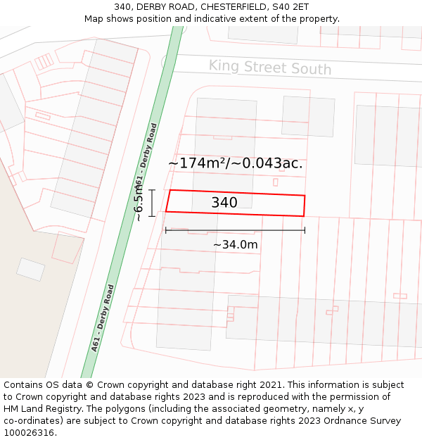 340, DERBY ROAD, CHESTERFIELD, S40 2ET: Plot and title map