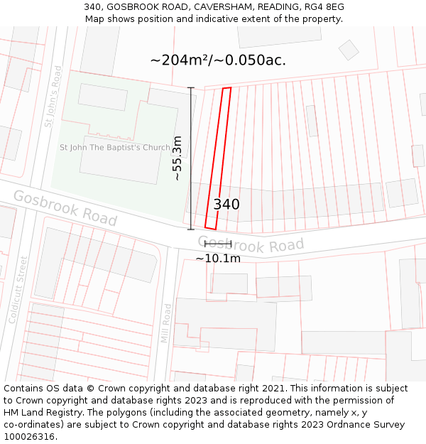 340, GOSBROOK ROAD, CAVERSHAM, READING, RG4 8EG: Plot and title map