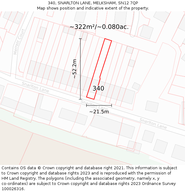 340, SNARLTON LANE, MELKSHAM, SN12 7QP: Plot and title map