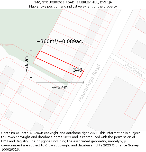 340, STOURBRIDGE ROAD, BRIERLEY HILL, DY5 1JA: Plot and title map