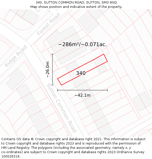 340, SUTTON COMMON ROAD, SUTTON, SM3 9NQ: Plot and title map