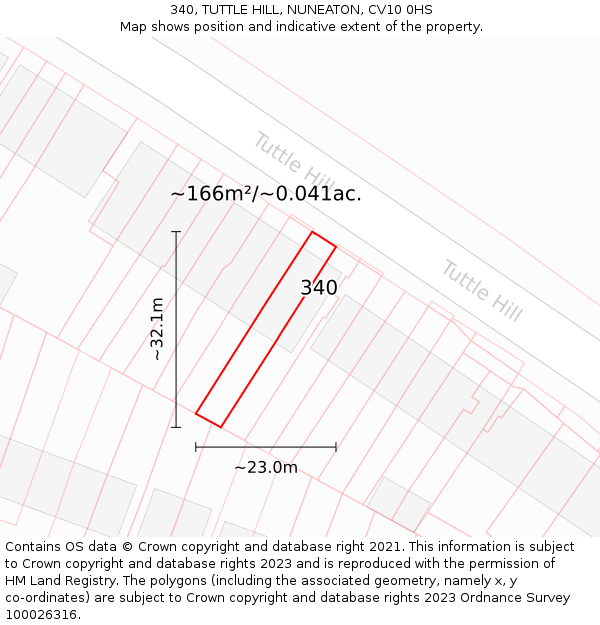 340, TUTTLE HILL, NUNEATON, CV10 0HS: Plot and title map