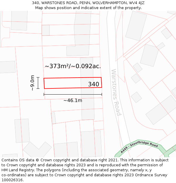 340, WARSTONES ROAD, PENN, WOLVERHAMPTON, WV4 4JZ: Plot and title map