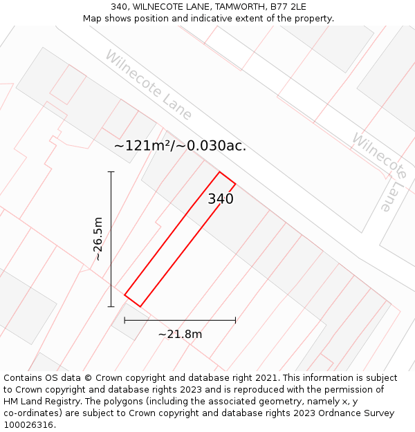 340, WILNECOTE LANE, TAMWORTH, B77 2LE: Plot and title map