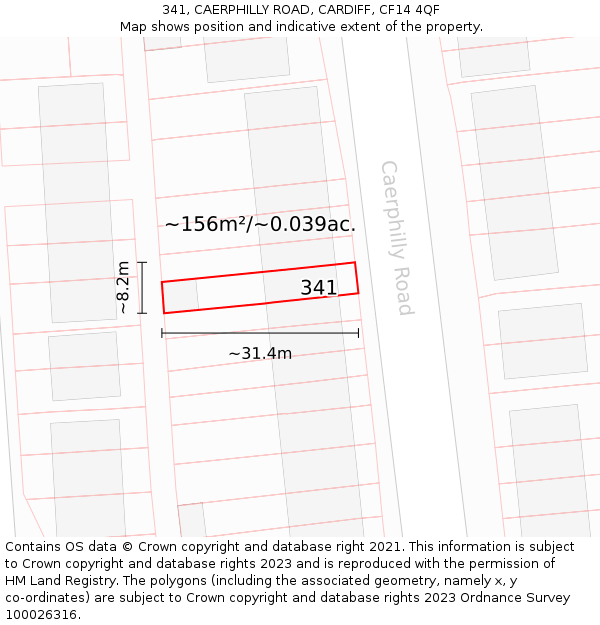 341, CAERPHILLY ROAD, CARDIFF, CF14 4QF: Plot and title map