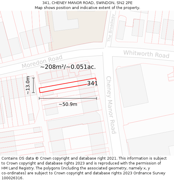 341, CHENEY MANOR ROAD, SWINDON, SN2 2PE: Plot and title map