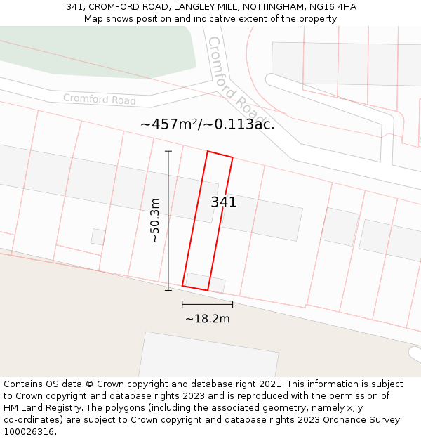 341, CROMFORD ROAD, LANGLEY MILL, NOTTINGHAM, NG16 4HA: Plot and title map