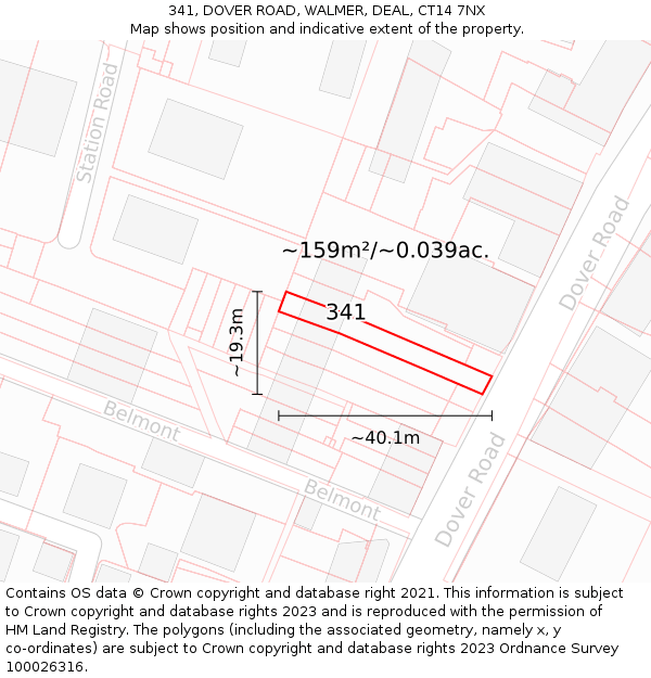341, DOVER ROAD, WALMER, DEAL, CT14 7NX: Plot and title map