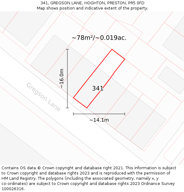 341, GREGSON LANE, HOGHTON, PRESTON, PR5 0FD: Plot and title map
