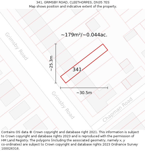 341, GRIMSBY ROAD, CLEETHORPES, DN35 7ES: Plot and title map