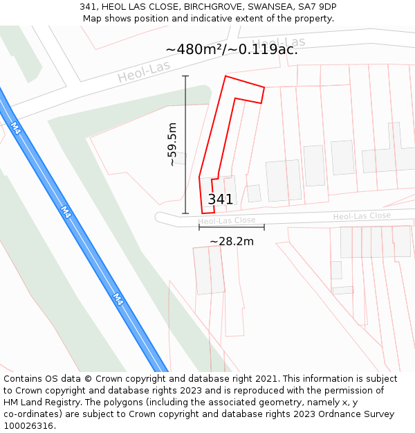 341, HEOL LAS CLOSE, BIRCHGROVE, SWANSEA, SA7 9DP: Plot and title map